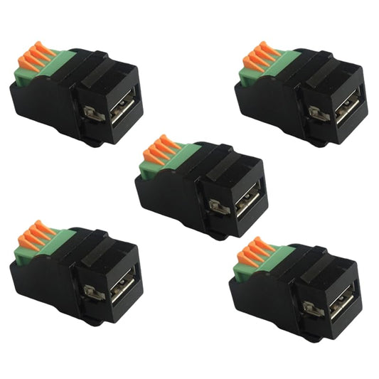 5-Piece USB 2.0 Straight trapezoidal Female Base Wiring with Plug Hole Connector Plug-in Wall Panel Connector Module -Black