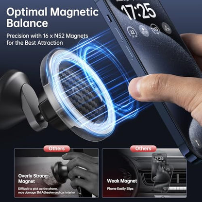 SYNCWIRE MagSafe Car Mount - Flexible Rotation Magnetic Phone Holder for Dash, Strong Magnets, Universal Compatible iPhone, Samsung, Pixel - MagSafe Car Accessories - color: Carbon Fiber