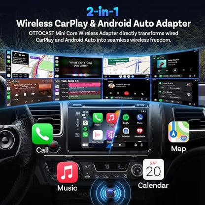 OTTOCAST Mini Core 2-in-1 Wireless CarPlay & Android Auto Adapter Mini Cube