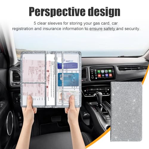 Kewucn Car Registration and Insurance Holder, Leather Auto Glove Box Organizer with Magnetic Shut, Vehicle Compartment Accessories Case for Cards, Driver License & Essential Documents - color: Large-Silver