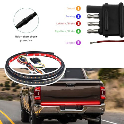 Yourkar Tailgate Light Bar, 59 Inch Single Row LED Tailgate Light Bar, LED Flexible Strip with Red Running Brake White Reverse Yellow Turning Signals Lights, Car Accessories - color: Single, size: 59"