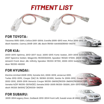 RED WOLF Car Door Speaker Wiring Harness for Hyundai 2002-2016 KIA 2003-2010, Toyota Camry Tacoma Corolla 2002-2011, Subaru Outback 2010-2014 Aftermarket Speaker Wire Connector 2 PC