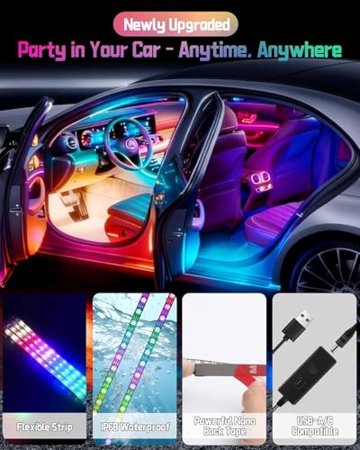 Car LED Lights Interior,RGB Interior Car Lights with App Control&Music Sync - color: RGBIC-48SMD
