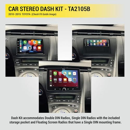 Scosche TA2105B Double or Single DIN with Pocket Radio Install Dash Kit Compatible with Select 2010-2015 Toyota Prius - Aftermarket Car Stereo Installation Kit - See Fit Guide Image for compatibility