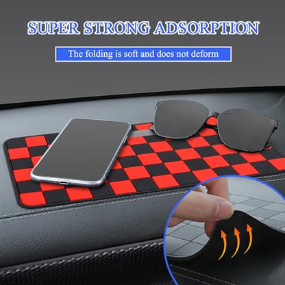 Wuyaoyao 2PCS Car Dashboard Anti Slip Mat, 12.2"×8.3" Non-Slip Dashboard Sticky Pad, PVC Car Dash Gripping Mat, Multifunctional Auto Grip Mat for Phones Sunglasses Keys Electronic Devices (Red) - color: Red
