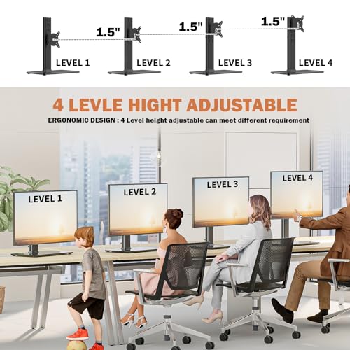 Hemudu 2 Pack Single LCD Computer Monitor Free-Standing Desk Stand Riser for 13 inch to 32 inch Screen with Swivel, Height Adjustable, Rotation, Holds One (1) Screen up to 77Lbs(HT05B-201)