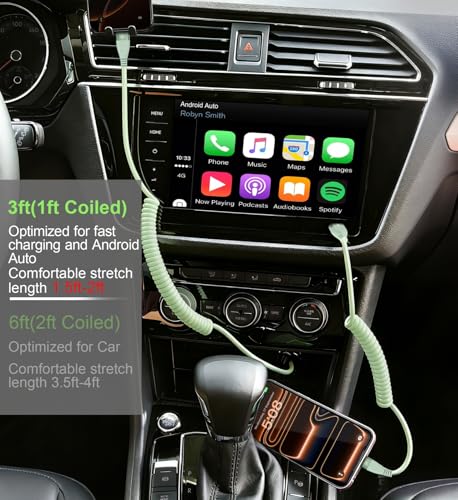 USB C to C Cable 3FT, 2Pack Coiled USB C Fast Charging Cable for CarPlay - size: 3FT, style: USB C to USB C