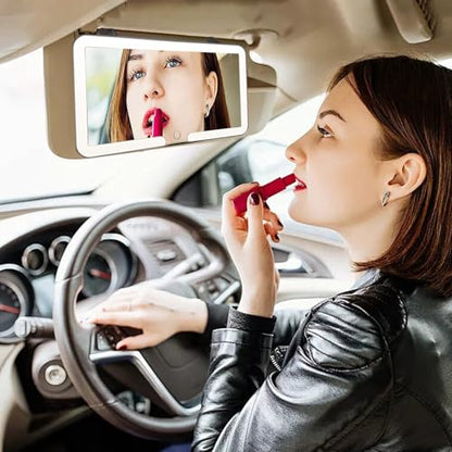 Car Visor Vanity Mirror, 3 Light Modes & 60 LEDs, Rechargeable Dimmable Touch Screen Travel Makeup Mirror,Universal for Truck SUV-Car Accessories Essentials for Women（Black）