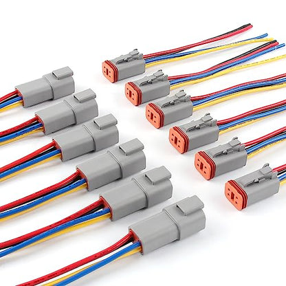 Newdeli Deutsch 4 Pin Connector Kit Waterproof Electrical Connector 16 AWG Male and Female Automotive Wire Connectors for Car Truck Boat, Dt Connector 6 Sets - size: DT Connector 6 Sets 4 Pin