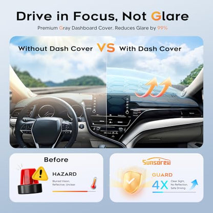Sunsdrew Upgraded Gray Dash Cover for 2018-2024 Toyota Camry Accessories,Dashboard Cover Mat Anti-Glare UV Protection Sunshade Pad Non-Slip - size: 18-24 Camry Dash Cover(Gray)