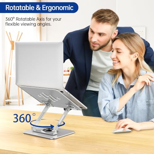 BESIGN Laptop Stand with 360° Rotating Base, Ergonomic Adjustable Notebook Riser, Foldable Computer Holder Compatible with 10-14" Laptops, LS11 Silver - color: G-Silver/Black-360°