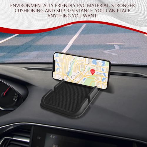 Car Dashboard Anti-Slip Mat Cell Phone Holder, Double-Groove Sticky Gel Pad with Number Plate, Multifunctional Car Dash Storage Mat for Navigation Smartphone Sunglass Keys (Black) - color: Black