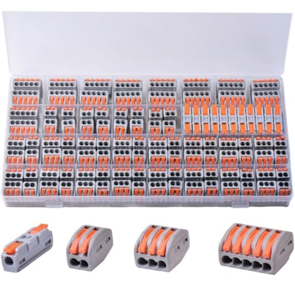 120PCS AVARBUVO Lever Wire Connectors, Quick Wire Connectors Push-in, 2/3/5 Port Combination Kit with 1 in 1 Out Inline Terminals for Splicing 28-12 AWG - size: 120PCS