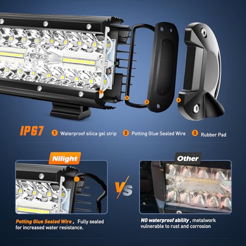 Nilight 2PC 4Inch Triple Row Led Light Pods 60W Flood Spot Combo 6000LM 2Pcs 6.5 Inch 120W Triple Row Light Bar Flood Spot Combo 12000LM Driving Boat Off Road Trucks Lights (ZH042) - color: 4.3Inch Pods+ 6.5 Inch Pods White