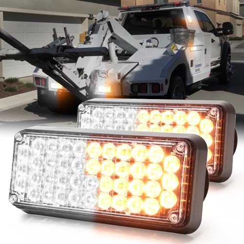 2-Pcs Battery Operated LED Emergency Strobe Lights Bar w/Magnetic Base Rechargeable Portable Roadside Roof Top Mini Plow Flash Beacon Warning Light for Truck/Vehicle (Amber/White) - color: 2-PCS Amber/White