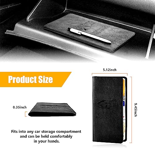 Kewucn Car Registration and Insurance Holder, Leather Auto Glove Box Organizer with Magnetic Shut, Vehicle Compartment Accessories Case for Cards, Driver License & Essential Documents - color: Large-Black-1