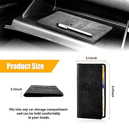 Kewucn Car Registration and Insurance Holder, Leather Auto Glove Box Organizer with Magnetic Shut, Vehicle Compartment Accessories Case for Cards, Driver License & Essential Documents - color: Large-Black-1