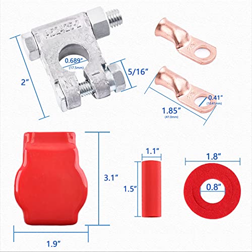 Battery Terminal Connectors, Military Spec Positive Negative Heavy Duty Auto Car Marine Battery Terminal,with 4 Pcs 2 Gauge 3/8" Copper Lugs,4 Heatshrink,2 Cover and Anti Corrosion Washers (Kit) - size: Terminal Package - Kit