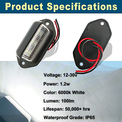 White LED License Plate Light, 12V-24V DC Waterproof Lamp Taillight, 2PCS - color: White, size: 2pcs LED license plate light