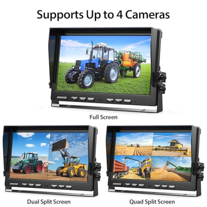 ZEROXCLUB 2 Wired Rear View Backup Camera System, 10" 1080P Monitor IP69K Waterproof Vibration-Proof 10G Reverse Camera, Quad Split Screen for Tractor, Truck, Trailer, Combine, Heavy Equipment, BH102 - size: 10"-2 Cam