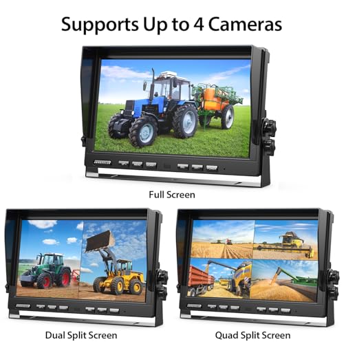 ZEROXCLUB 4 Wired Backup Camera System, 10" 1080P Monitor IP69K Waterproof Vibration-Proof 10G Rear Side View Camera, Quad Split Screen for Tractor, Truck, Trailer, Combine, Heavy Equipment, BH104 - size: 10"-4 Cam