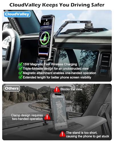 CloudValley Extended 15W Magnetic Wireless Car Charger Phone Mount for Ford Bronco 2021-2026 2/4 Door, Aluminum Alloy Magnetic Phone Holder, Off-Road Stable Anti-Shake No Drill Dash Mount - size: Extended