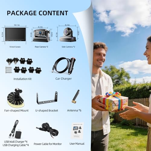 Magnetic RV Wireless Backup Camera, HD 1080P 10" Loop Recording Monitor, 2-Rear View 2-Side View Cameras Wireless System for RV Trailer Trucks, Built-in 9600mAh Battery, Night Vision- ZEROXCLUB BC104 - size: 10" 4-Cam