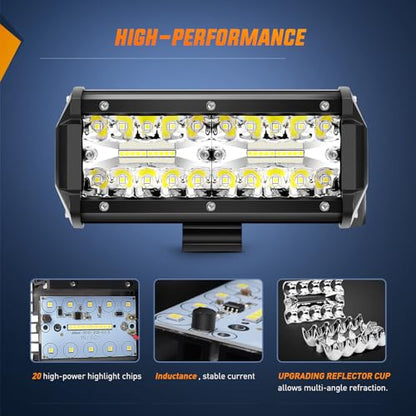 Nilight 2PC 4Inch Triple Row Led Light Pods 60W Flood Spot Combo 6000LM 2Pcs 6.5 Inch 120W Triple Row Light Bar Flood Spot Combo 12000LM Driving Boat Off Road Trucks Lights (ZH042) - color: 4.3Inch Pods+ 6.5 Inch Pods White
