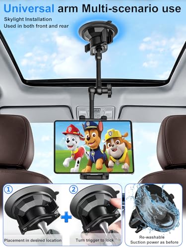 Tablet Holder for Car Dashboard Windshield, [Super Suction Cup] for iPad Car Mount, Truck Heavy Duty Tablet Mount for iPad Pro 12.9 Air Mini, Galaxy Tab, All 4-12.9" Tablets and Phones