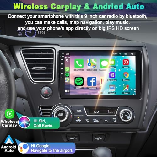 4G+64G Car Radio for Honda Civic 2013-2017(Only US Version) with Wireless Carpaly & Android Auto,9 Inch IPS Touch Screen Car Stereo with GPS Navigation/Bluetooth 5.2/FM/Backup Camera/WiFi/SWC/HiFi - color: For Civic 2013-2017 US Version