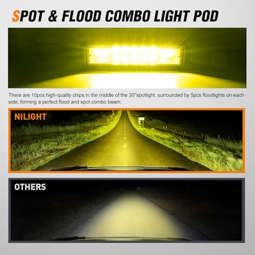 Nilight 2 PCS 6 Inch 60 W Yellow LED Light Pods Spot Flood Combo Beam - color: 60W Led Pods 2Pcs Yellow