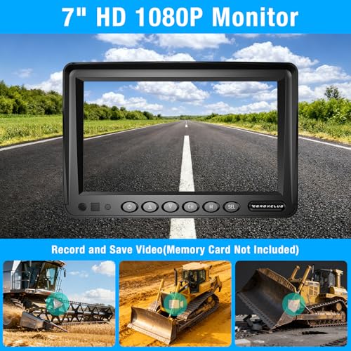 ZEROXCLUB 2 Wired Rear View Backup Camera System, 7" 1080P Monitor IP69K Waterproof Vibration-Proof 10G Reverse Camera, Dual Split Screen for Tractor, Truck, Trailer, Combine, Heavy Equipment, BH702 - size: 7"-2 Cam