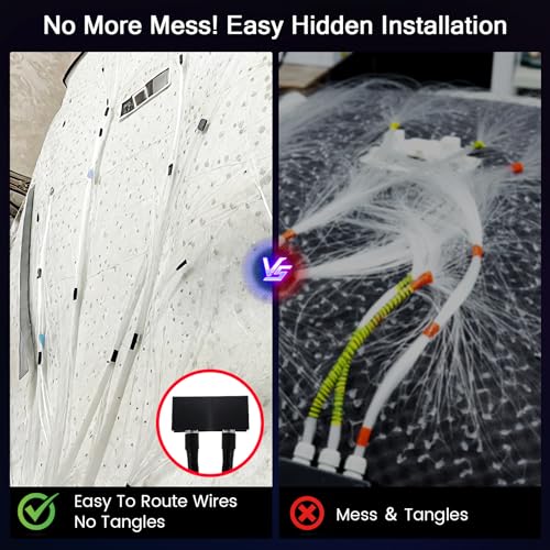 Split Starlight Headliner Kit - 1800pcs 0.02in 4.9ft Fiber Optic RGBW Star Lights for Car with 6 Light Heads 16W Engine Easy to Hide,Flexible Wiring,APP/Remote Control for Car Roof Ceiling - size: 1+6+1800*0.5*1.5m