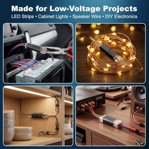 60Pcs Quick Connect Wire Connectors Kit, 50x 2-Pin & 10x 3-Pin Double Wire Plug in Connectors with Locking Buckle, Wire Connectors Push-in for LED Strip Lights, Automotive (Storage Box)