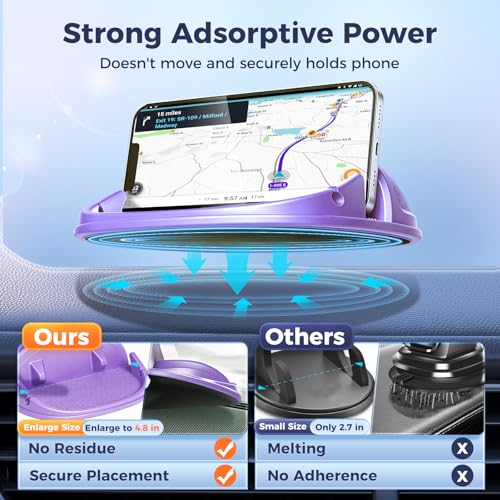 Loncaster Car Phone Holder, Car Phone Mount Silicone Car Pad Mat for Various Dashboards, Slip Free Desk Phone Stand Compatible with iPhone, Samsung, Android Smartphones, GPS Devices More (Purple) - color: Purple-1pack