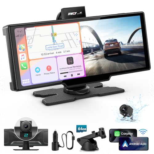 IIWEY iK7 10-Inch Wireless Apple CarPlay Screen, Android Auto, 4K Dash Cam