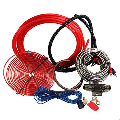 4 Gauge 1000W CCA Complete Amplifier Wiring Kit - with Power/Ground Wire, RCA Cables, Speaker Wire, Capacitor & Distro Block | for High-Power Subwoofer and Multi-Channel Stereo System Install - size: 4 Gauge