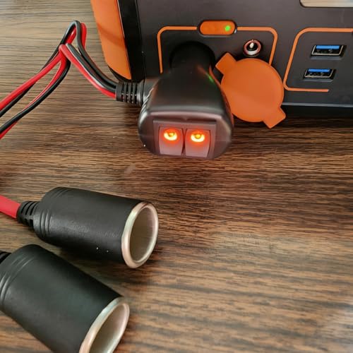 16AWG 12V Car Cigarette Lighter Splitter, 1 to 2 Auto Cigarette Lighter Adapter with Dual Independent ON/OFF Switches, 2 Way Socket Vehicle Power Charger Splitter, Universal Fit