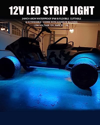 Keiurot 12V Led Light Strip for Cars 24Inch Connectable & Waterproof, 4Pack - color: Ice Blue Led Strip 24" Connectable