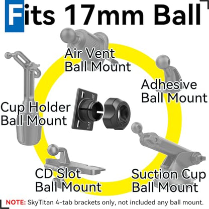 4 Pack 4-Tab Brackets Adapters Replacement Holders Parts for CarPlay Screen with 17mm Ball Socket, Fits 4-Holes Car Monitors for Dash Cam, Baby Camera Monitor, Backup Camera Monitor