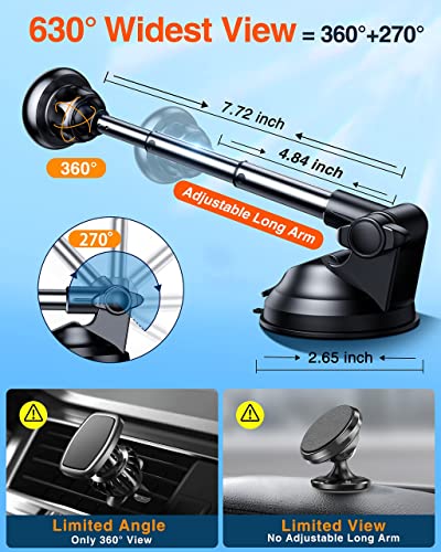 Universal Magnetic Cradle Windshield Dashboard Cell Phone Mount Holder for Samsung Galaxy Z Flip 5G , Long Telescopic Arm Enhanced Gel Suction Cup