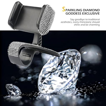 Phone Mount, 360 Degree Rotation Diamond-Encrusted Cell Phone Holder, Anti-Slip Silent GPS Mount for Sun Visor Rearview Mirror Dashboard, Universal One Hand Operation Design Clip (White) - color: White