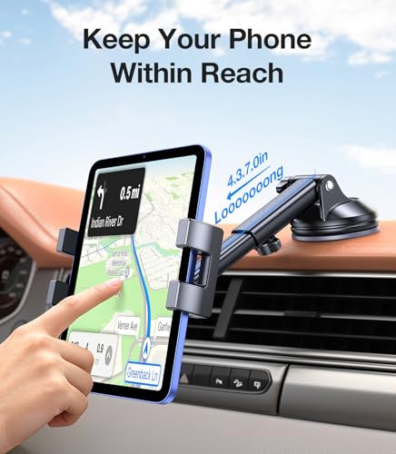 Tablet Holder for Car Mount for Tablet【Suction Cup】 360° Rotating iPad Mount for Truck Stand with Dash and Windshield, iPad Car Holder for All 4.7"-12.9" iPad Galaxy Tab, Road Trip Essentials