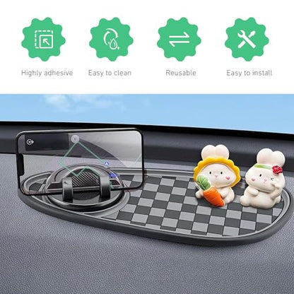 Anti Slip Mat for Car Dashboard, Multifunctional Non-Slip Dashboard Mat with Phone Holder & Temporary Parking Number, Dash Storage Pad for Key Gadget, Universal for Most Cars (Black)