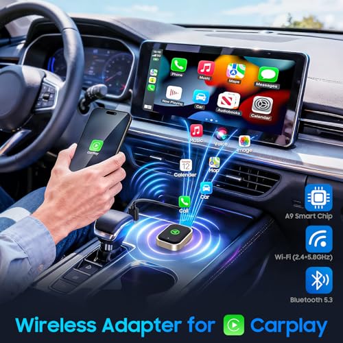Wireless Carplay Adapter for iPhone, Converts Wired CarPlay to Bluetooth Wireless, Mini Car Play Screen Dongle with USB A/C for Cars 2018+ with Built-in Wired Carplay,No Delay (No Buttons) - style: No buttons