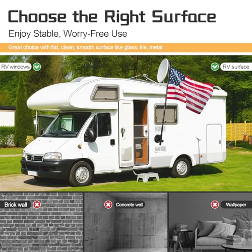Flag Pole Kit with Suction Cup Holder - 5ft Stainless Steel Flagpole, 400lbs Suction Secure Mount with 0-90 °Adjustable Angle - No Drill, Rustproof for Outdoor Camper,Rv, Boats,Truck,Suvs - size: 5ft