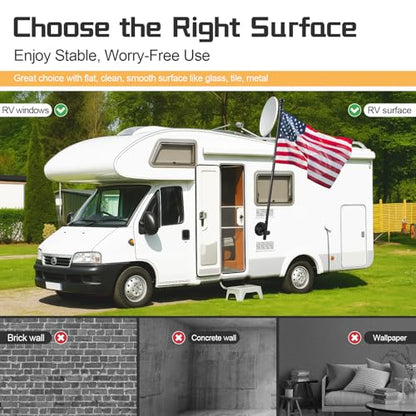 Flag Pole Kit with Suction Cup Holder - 5ft Stainless Steel Flagpole, 400lbs Suction Secure Mount with 0-90 °Adjustable Angle - No Drill, Rustproof for Outdoor Camper,Rv, Boats,Truck,Suvs - size: 5ft