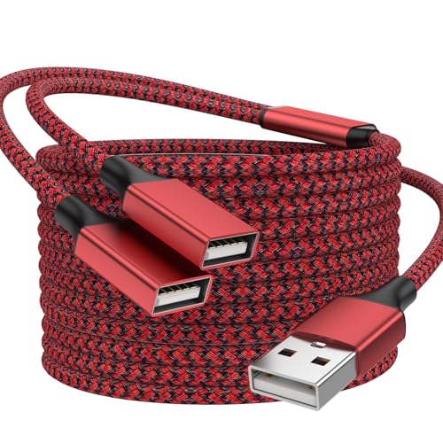 6.6FT USB Splitter 2 in 1 Out, A Male to 2 Female Extension Cable,Red - color: Red, size: 6.6FT