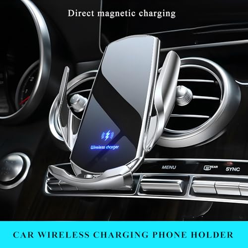Sun Walker Wireless Car Charger Mount, Electric Induction 15W Fast Charging Bracket Air Vent Phone Holder, Auto-Clamping Wireless Charger Vent Mount Compatible with Most Smartphones (Silver) - color: Silver