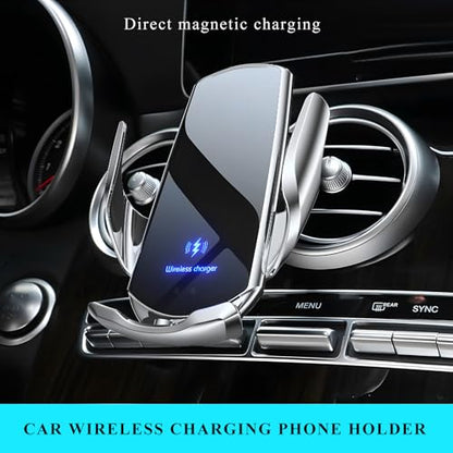 Sun Walker Wireless Car Charger Mount, Electric Induction 15W Fast Charging Bracket Air Vent Phone Holder, Auto-Clamping Wireless Charger Vent Mount Compatible with Most Smartphones (Silver) - color: Silver